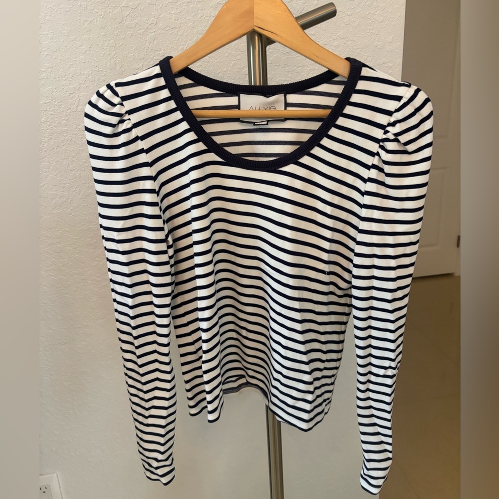 Alexis Striped Long Sleeve Top in Navy and White